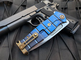 Medford USMC Fighter Flipper Titanium Blue Anodized Handles and Brass-Bronzed Hardware w/ Magnacut Tumbled Blade (4.25”)