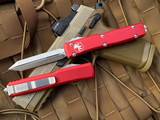 Microtech Knives Ultratech Spartan Red Aluminum Body w/ Stonewashed Plain Edge Blade (3.4”) 223-10RD