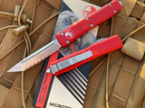 Microtech Ultratech T/E Red Aluminum Body w/ Stonewashed Full Serrated Blade (3.4”) 123-12RD