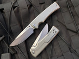 Chaves Ultramar 229 Liberation Stonewashed Titanium Handle w/ Satin Drop Point Blade (3.4”)