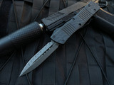 Microtech Combat Troodon D/E Signature Series Carbon Fiber Top w/ Damascus Plain Edge Blade and Ringed Hardware (3.81”) 142-16CFS