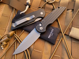 Pro-Tech  TR-3 Black Grooved Aluminum Body w/ Bead Blasted Plain Edge Blade (3.5”) TR-3
