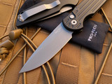 Pro-Tech  TR-3 Black Grooved Aluminum Body w/ Bead Blasted Plain Edge Blade (3.5”) TR-3