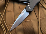 Pro-Tech Newport Auto Folder Black Aluminum Body w/ S35VN Stonewashed Plain Edge Blade (3”) 3405