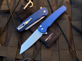 Pro-Tech Malibu Button Lock Flipper Dark Blue Aluminum Body w/ Stonewashed 20CV Reverse Tanto Plain Edge Blade (3.3”) 5201-BLUE