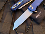 Pro-Tech Malibu Button Lock Flipper Dark Blue Aluminum Body w/ Stonewashed 20CV Reverse Tanto Plain Edge Blade (3.3”) 5201-BLUE