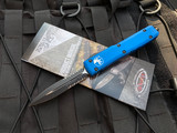 Microtech Ultratech D/E Blue Aluminum Body w/ Black Partially Serrated Blade (3.4") 122-2BL
