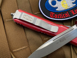 Microtech Ultratech S/E Distressed Red Aluminum Body w/ Stonewashed Plain Edge Blade (3.45”) 121-10DRD