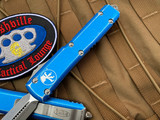 Microtech Ultratech D/E Distressed Blue Aluminum Body w/ Stonewashed Plain Edge Blade (3.4”) 122-10DBL