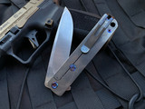 Medford M-48 Flipper Blue Aluminum Top and Tumbled Titanium Spring w/ Flamed Hardware and S35VN Tumbled Blade (3.9”)