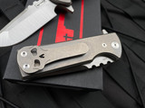 Chaves Ultramar TAK Flipper Stonewashed Titanium Body w/ M390 Belt Satin Drop Point Plain Edge Blade (2.75”)