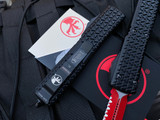 Microtech Ultratech D/E Sith Lord Edition Black Tri-Grip Aluminum Body w/ Ringed Hardware and Red Full Serrated Edge Blade (3.4”) 122-3SL