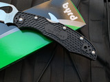 Spyderco Byrd Cara Cara 2 Lock Back Folder Black FRN Scales w/ Satin Finished Wharncliffe Plain Edge Blade (3.83”) BY03PBKWC2