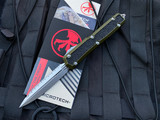 Microtech Makora D/E OD Green Aluminum Inlaid Body w/ Stonewashed Full Serrated Blade (3.4”) 206-12ODS