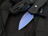 Pro-Tech Runt 5 Textured Black Aluminum Body w/ Abalone Button and Magnacut Blue Sapphire Blade (1.9”) R5306-SB