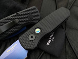 Pro-Tech Runt 5 Textured Black Aluminum Body w/ Abalone Button and Magnacut Blue Sapphire Blade (1.9”) R5306-SB