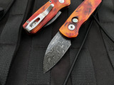 Pro-Tech Runt 5 Special Anodized “Del Fuego” Aluminum Body w/ MOP Button and Chad Nichols Damascus Plain Edge Blade (1.9”) R5301-DF