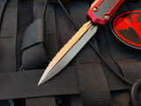 Microtech Makora D/E Red Aluminum Carbon Fiber Inlaid Body w/ Bronzed Full Serrated Blade (3.4”) 206-15RDCFIS