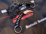 Bastinelli Pika Fixed Blade Karambit Stonewashed Black Tsuka Wrap w/ Stonewashed Plain Edge Blade (1.65”)