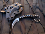 Bastinelli Pika Fixed Blade Karambit Stonewashed Black Tsuka Menuki Wrap w/ Stonewashed Plain Edge Blade (1.65”)