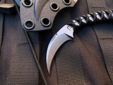 Bastinelli Pika Fixed Blade Karambit Stonewashed Black Tsuka Menuki Wrap w/ Stonewashed Plain Edge Blade (1.65”)