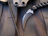 Bastinelli Pika Fixed Blade Karambit PVD Black Tsuka Menuki Wrap w/ PVD Black Plain Edge Blade (1.65”)
