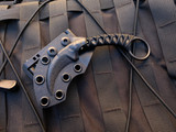 Bastinelli Pika Fixed Blade Karambit PVD Black Tsuka Menuki Wrap w/ PVD Black Plain Edge Blade (1.65”)