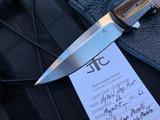 Jason Clark Custom Knives Folder “Hybrid Drop Point” Butterscotch Micarta Scales and Burlap Micarta Bolster w/ Magnacut Plain Edge Blade