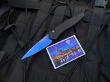 Pro-Tech Newport Black Aluminum Body w/ Abalone Button and S35VN Sapphire Blue Plain Edge Blade (3”) 3407-SB