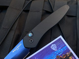 Pro-Tech Newport Black Aluminum Body w/ Abalone Button and S35VN Sapphire Blue Plain Edge Blade (3”) 3407-SB