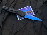 Pro-Tech Newport Black Aluminum Body w/ Abalone Button and S35VN Sapphire Blue Plain Edge Blade (3”) 3407-SB