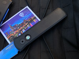 Pro-Tech Godson Black Aluminum Body w/ Abalone Button and Sapphire Blue Plain Edge Blade (3.15”) 721-SB