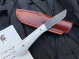 Double XX Fixed Trapper Fixed Blade White Micarta Handle w/ Nichols Damascus Plain Edge Blade