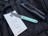 Double XX Casey Kwaiken Fixed Blade Mint G10 Handle w/ Vegas Forge Damascus Plain Edge Blade