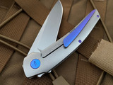 Hog House Knives Model T Titanium Body w/ Dark Blue Anodized Hardware and Blasted RWL-34 Blade (3.36”) HHK-T-BR-SDBL