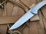 Hog House Knives Model T Titanium Body w/ Light Blue Anodized Hardware and Blasted RWL-34 Blade (3.36”) HHK-T-BR-SLBL