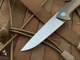 Hog House Knives Model T Bronzed Titanium Body w/ Light Blue Anodized Titanium Hardware and Blasted RWL-34 Blade (3.36”) HHK-T-BR-BZLBL