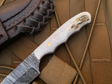 Silver Stag Damascus Series The Guide Elk Antler Handle w/ Damascus Plain Edge Blade (2.5”) DTG2.5