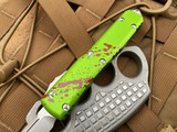 Microtech Ultratech S/E Zombietech Green Aluminum Blood Splatter Body w/ Stonewashed Plain Edge Blade (3.4”) 121-10Z