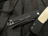 Pro-Tech BR-1 Magic Hidden Bolster Release Folder Black Aluminum Polished Ivory Micarta Inlaid Body w/ Black DLC Plain Edge Bla