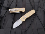 Pro-Tech Runt 5 Limited Auto Folder Textured Bronze Handle w/ Mother of Pearl Button and Stonewashed Magnacut Plain Edge Revers