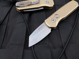 Pro-Tech Runt 5 Limited Auto Folder Textured Bronze Handle w/ Mother of Pearl Button and Stonewashed Magnacut Plain Edge Revers