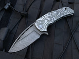 Mikkel Willumsen One of One Custom Folder Topographical Milled Titanium Body w/ OD Green Ti Backspacer/Pocket Clip and Damascus Plain Edge Blade (3.25”)