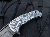 Mikkel Willumsen One of One Custom Folder Topographical Milled Titanium Body w/ OD Green Ti Backspacer/Pocket Clip and Damascus Plain Edge Blade (3.25”)