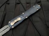 Microtech Dirac Delta Signature Series Black Aluminum Body w/ Damascus Plain Edge Blade (3.79”) 227-16