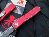 Microtech UTX-85 S/E Distressed Red Aluminum Body w/ Stonewashed Plain Edge Blade (3.1”) 231-10DRD
