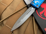 Microtech UTX-85 D/E Distressed Blue Aluminum Body w/ Stonewashed Plain Edge Blade (3.1”) 232-10DBL