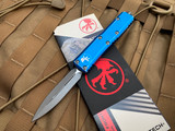 Microtech UTX-85 D/E Distressed Blue Aluminum Body w/ Stonewashed Plain Edge Blade (3.1”) 232-10DBL