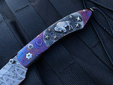 William Henry B12 'Buffalo Nickel III' Folder Blued Twist Damascus Body w/ Hand Carved Silver Inlays, Buffalo Nickels, and Hornets Nest Chad Nichols Damascus Plain Edge Blade (3.06”)