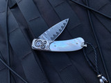 William Henry B09 Kestrel 'Breaker' Folder Hand Carved Sterling Silver Body w/ Mother of Pearl Inlay and Wave Damascus Plain Edge Blade (2.13”)